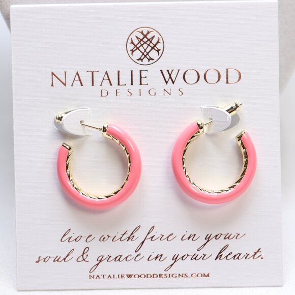 Natalie Wood Designs Jewelry - Natalie Wood Designs Gold Tone Pink Enamel Eclipse Hoop Earrings $46 New